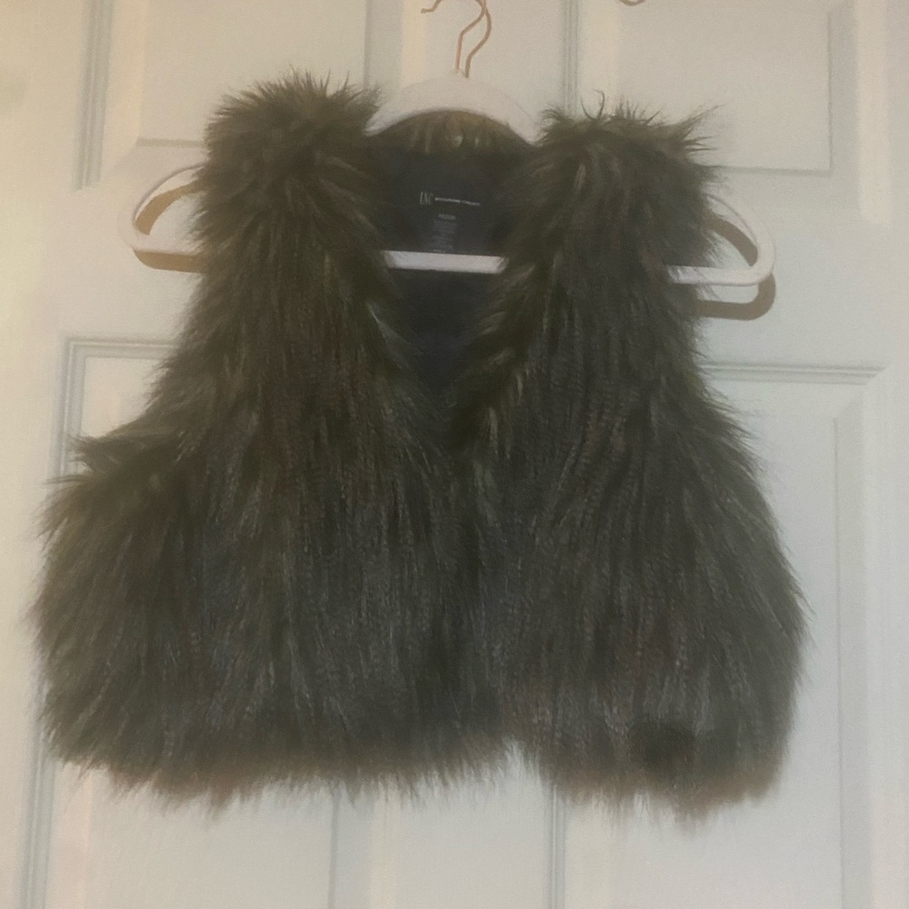 INC International Concepts Faux Fur Vest in Black and Brown